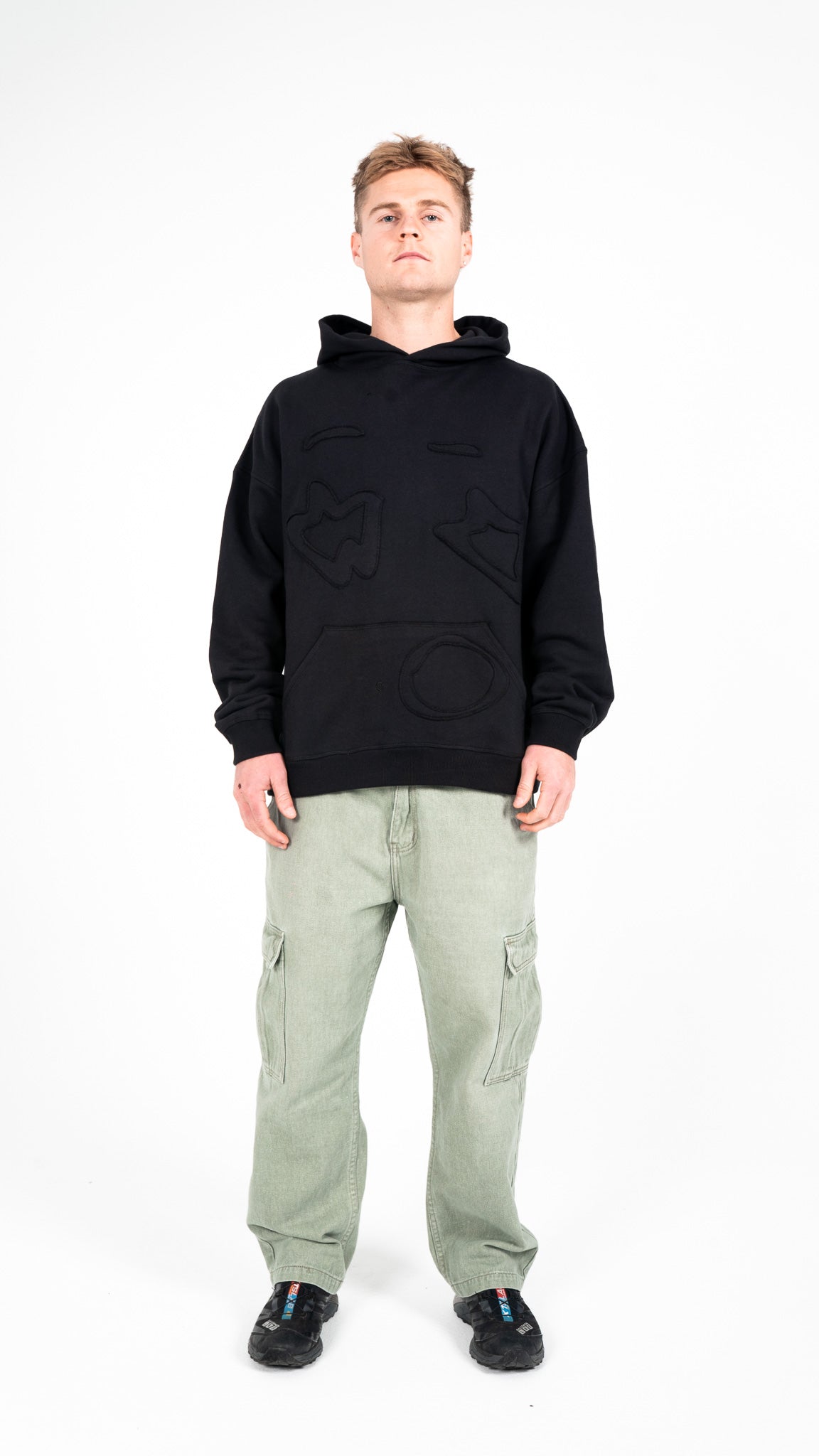 Black on Black Big Face Hoodie