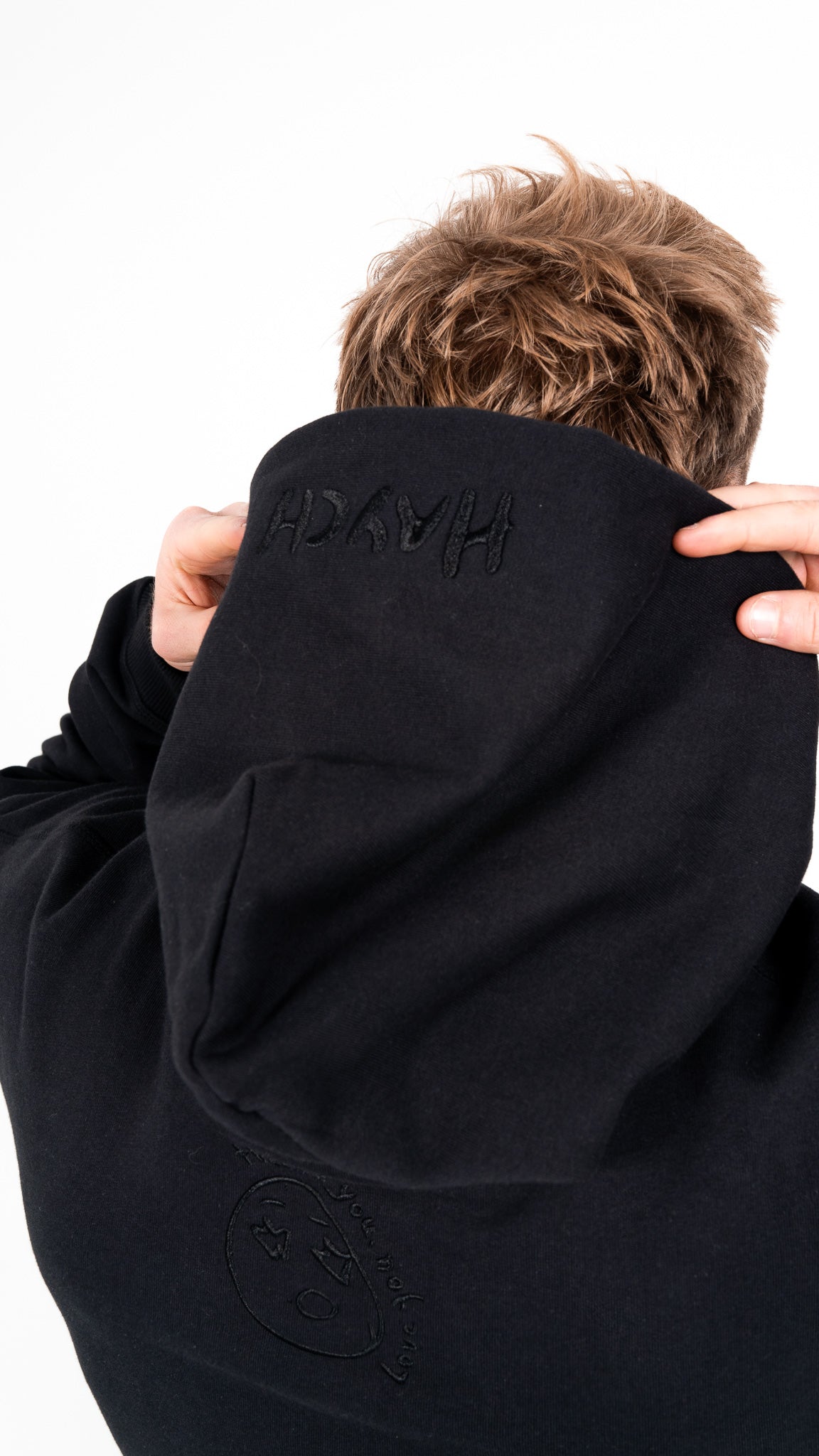 Black on Black Big Face Hoodie