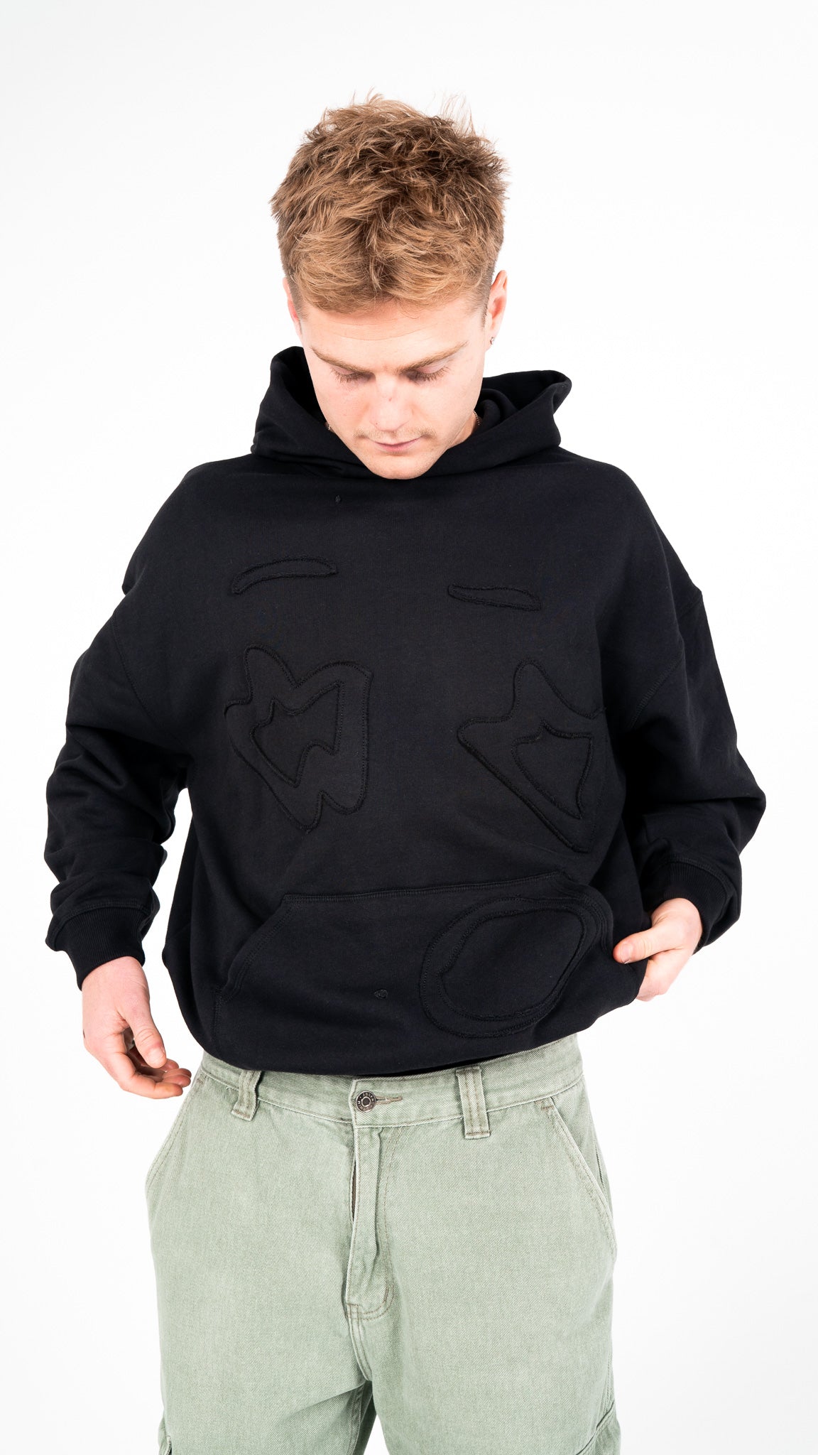 Black on Black Big Face Hoodie