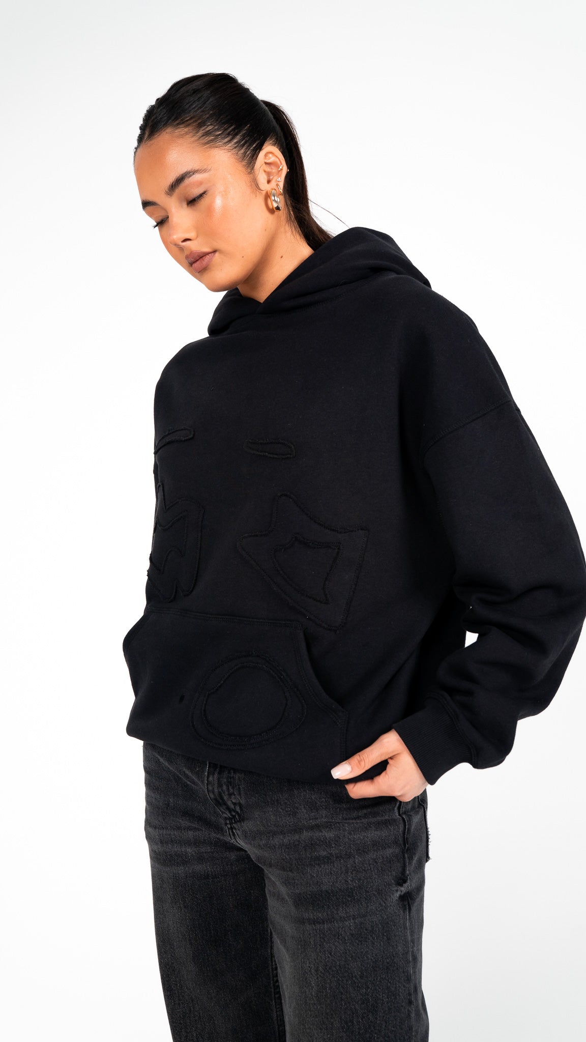 Black on Black Big Face Hoodie
