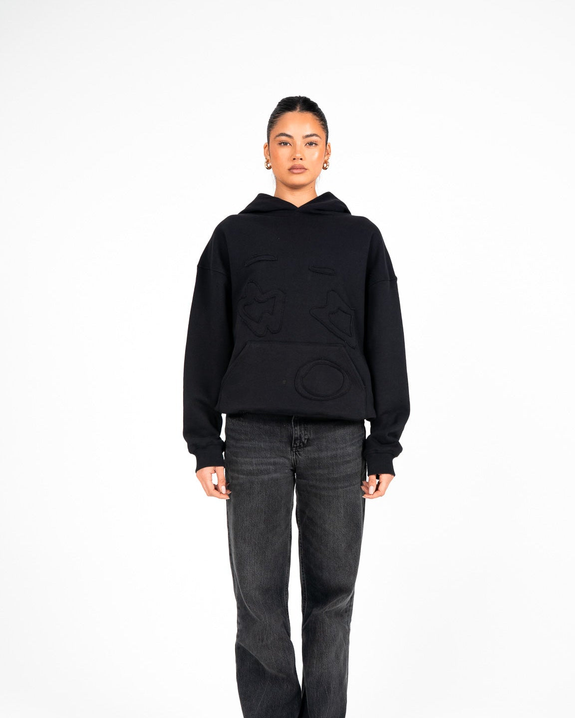 Black on Black Big Face Hoodie