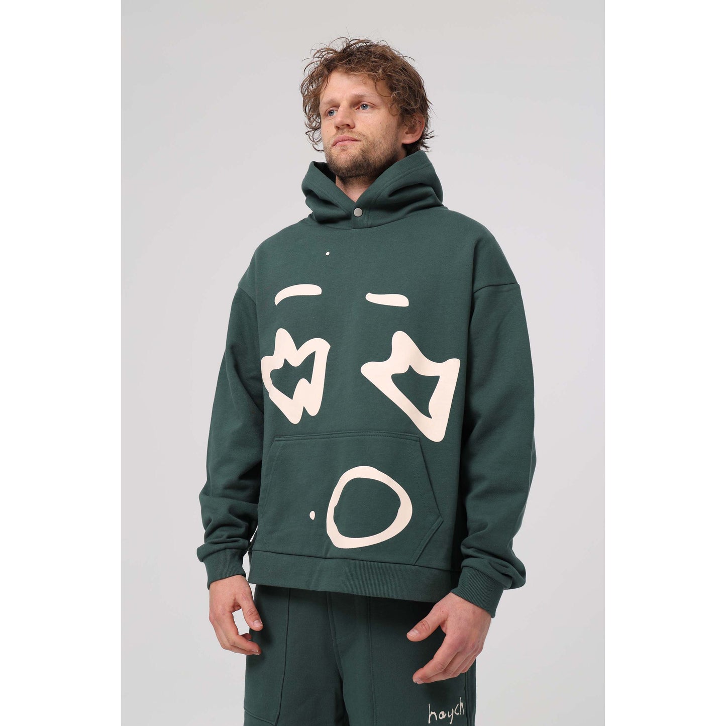 Large Face Hoodie - Forest Green