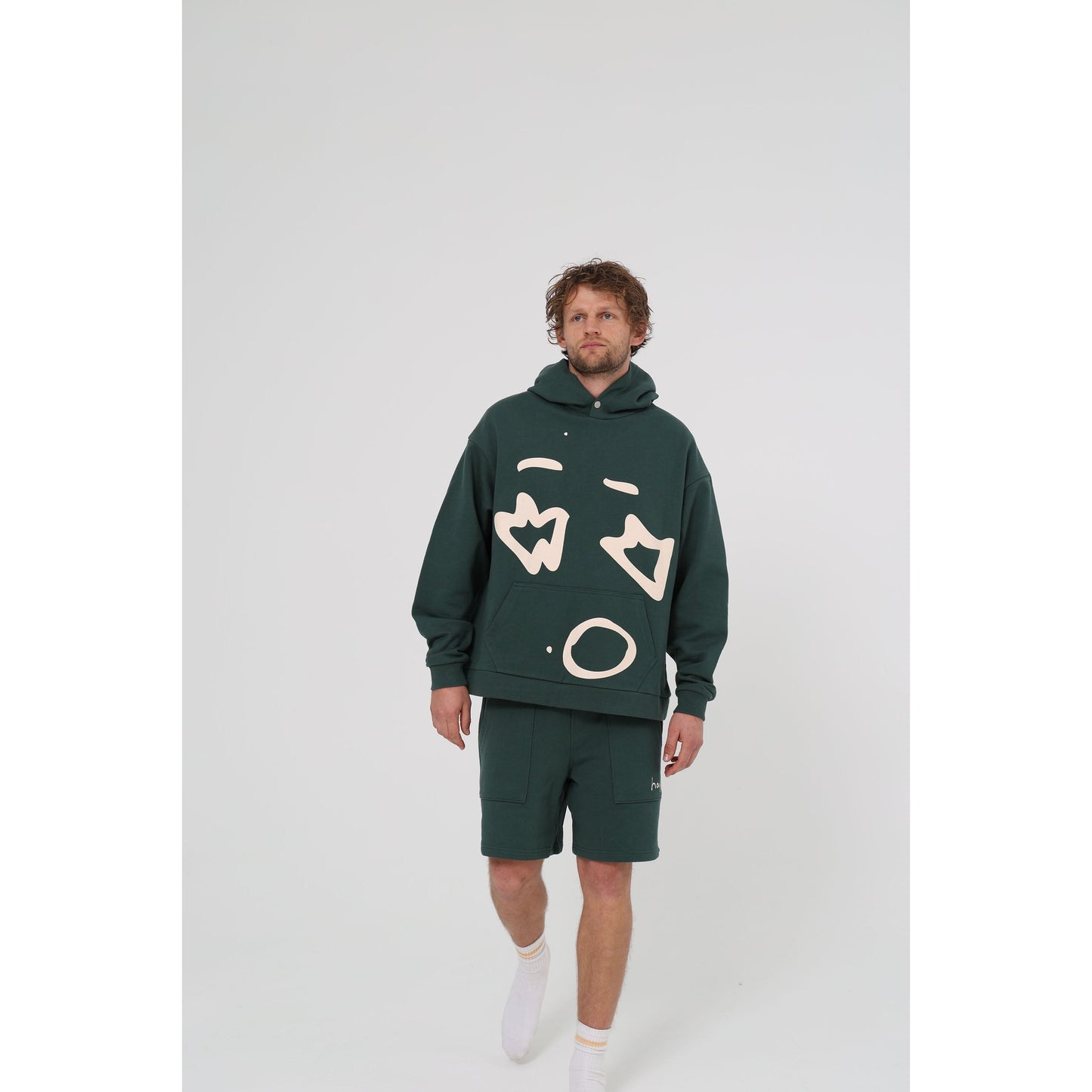 Large Face Hoodie - Forest Green